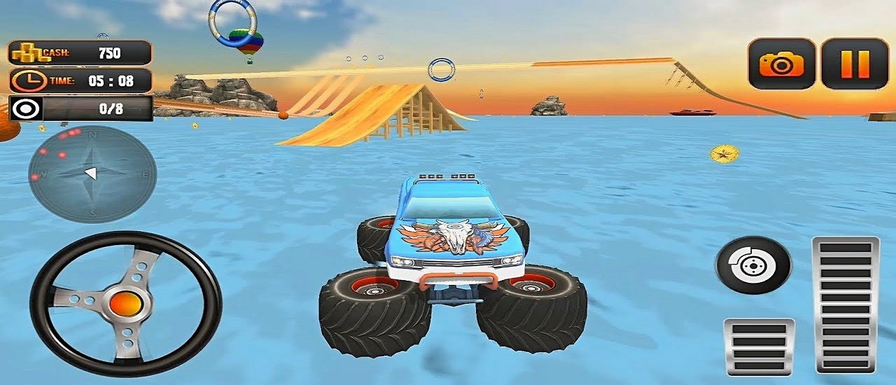 Water Surfer Vertical Ramp Monster Truck Game